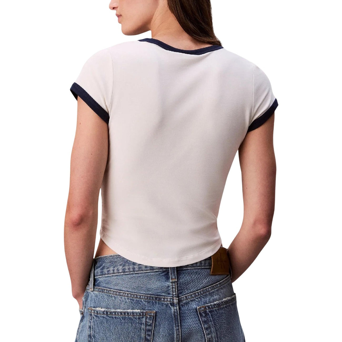 Calvin Klein Jeans T-Shirt Donna Bianco Manica Corta Scollo Tondo Cotone Elastan Autunno Inverno LV047C258G