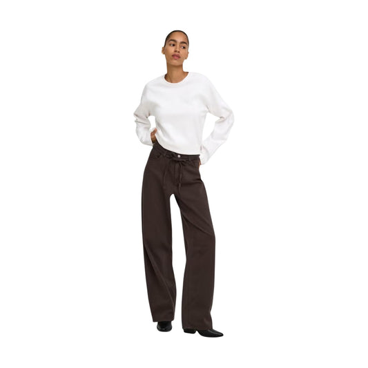 Jeans Only ONLGIANNA-SILLA donna gamba larga con cintura. Pantaloni loose fit a vita media in cotone con coulisse alle caviglie e cintura abbinata, abbigliamento donna autunno inverno.