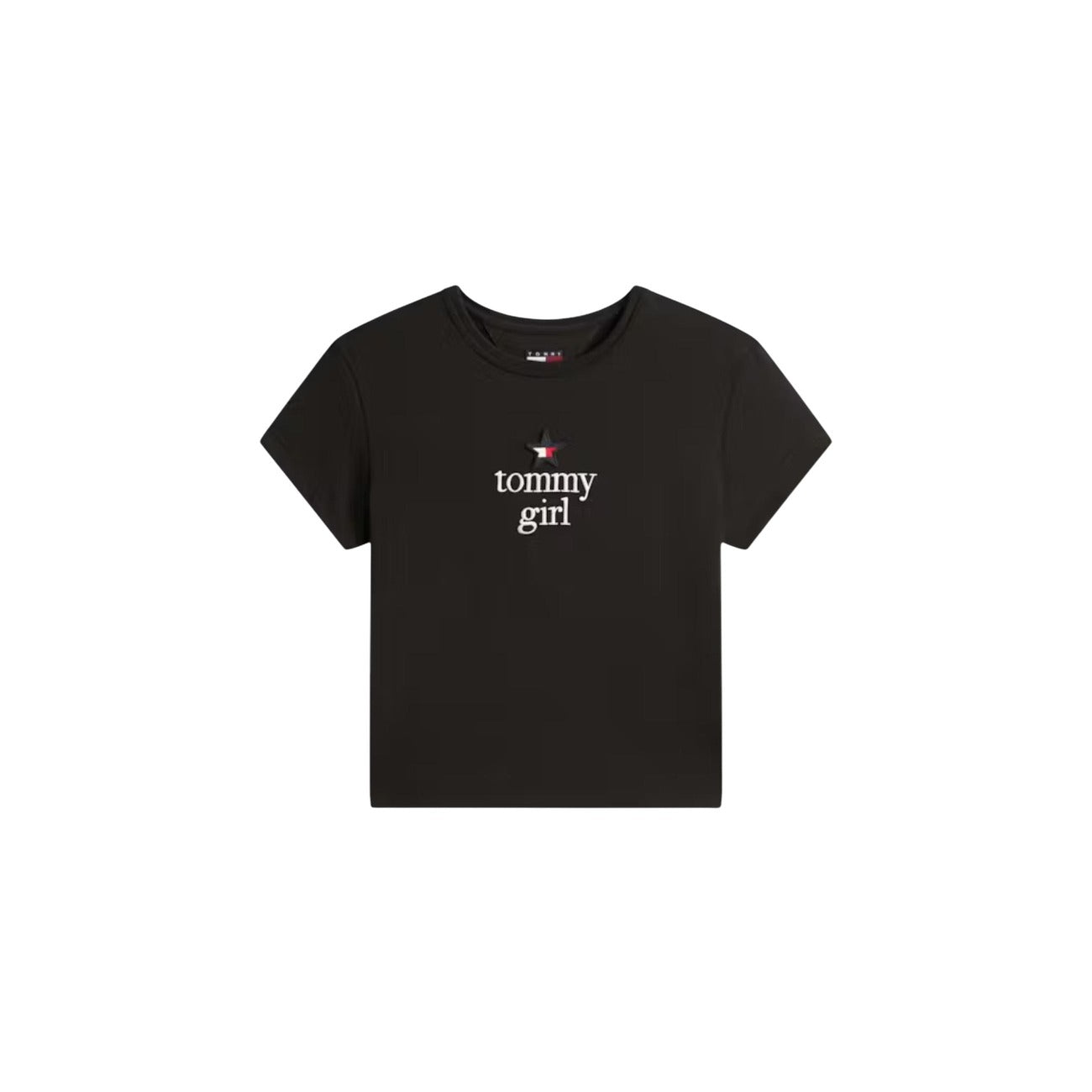 T-shirt Tommy Girl 90s Style; cotone stretch, logo ricamato, spalle scese, regular fit. Modello unisex e sostenibile. Colore nero