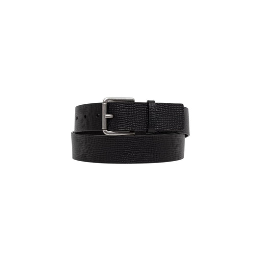 Cintura Pelle Calvin Klein Casual 40mm; Nero. 100% Vera pelle, fibbia roller in metallo satinato con logo inciso. Altezza 4 cm, ideale per jeans. Include confezione regalo ufficiale. Vista frontale 