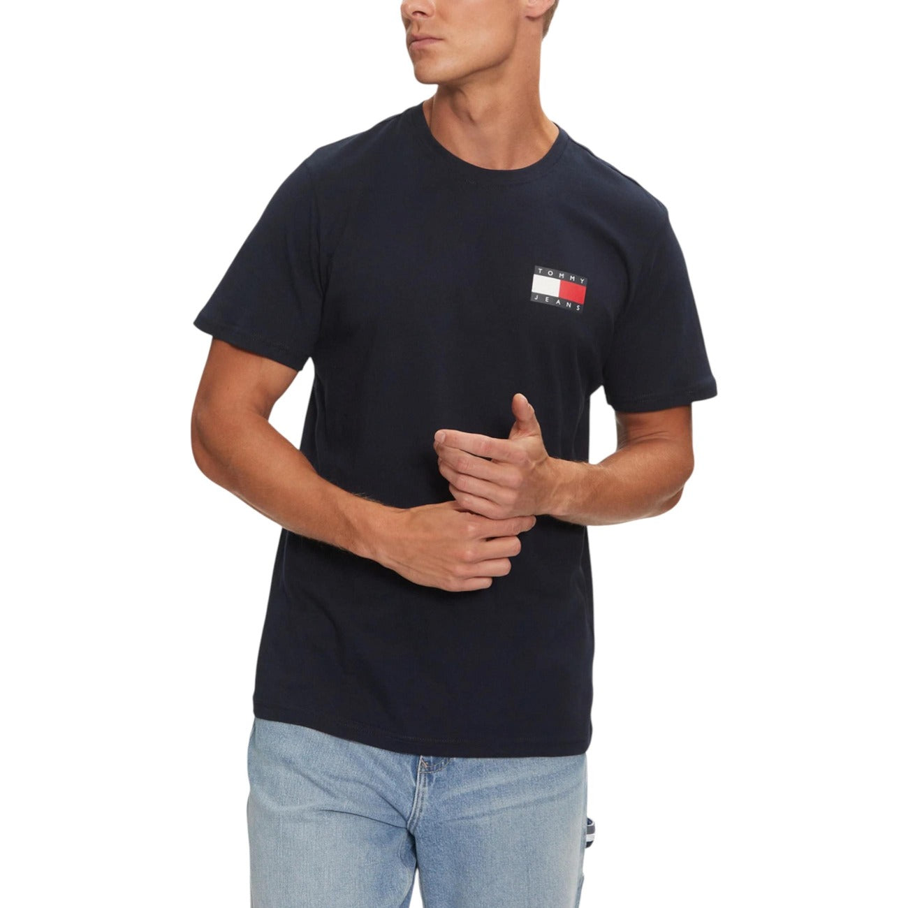 Tommy Hilfiger Jeans T-Shirt Uomo Nera Stampa Maniche Corte Scollo Tondo Cotone 100% DM0DM20740