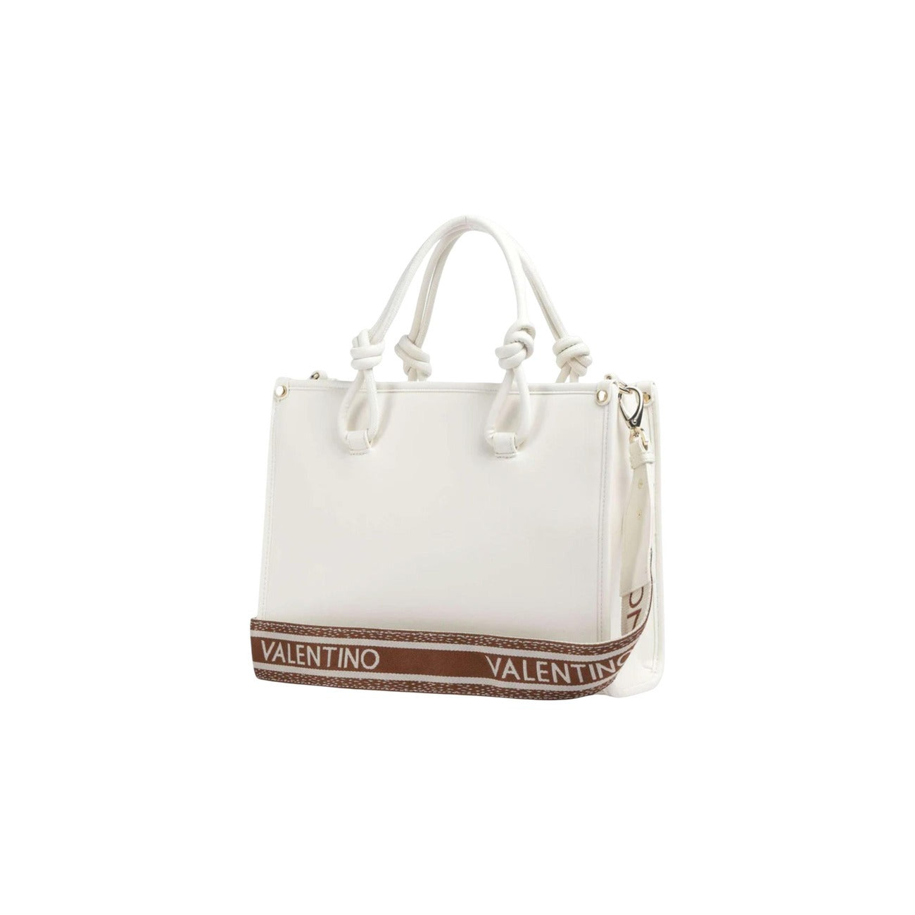 Borsa Valentino Bags VBS9ZW04; 100% poliuretano eco-friendly. Silhouette strutturata, manici a nodo, tracolla logata a contrasto. Shopping bag media capiente, resistente e di tendenza. Colore bianco vista posteriore 