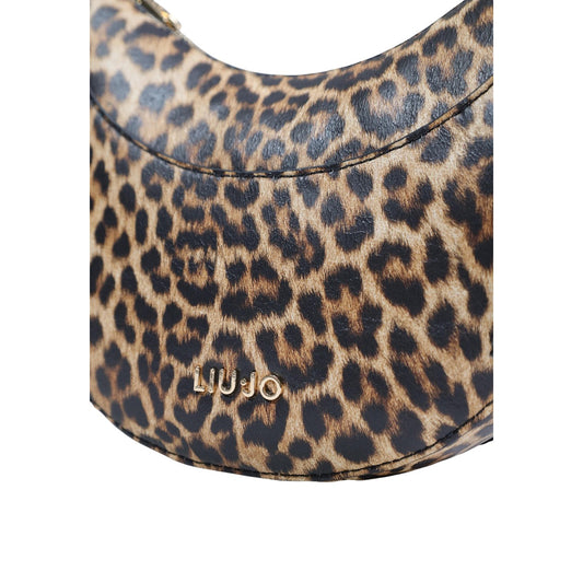 Dettaglio borsa Liu Jo M HOBO donna beige animalier con chiusura a cerniera e logo applicato
