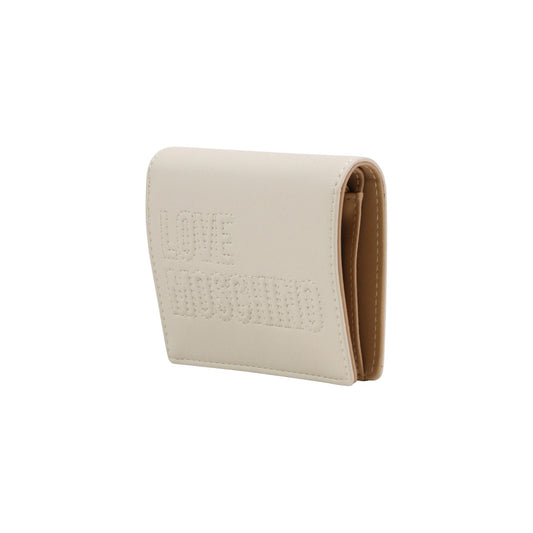 Portafoglio Love Moschino piccolo PU GRS donna beige con bottoni automatici tasche interne 9.5x11x3 cm 100% poliuretano - vista laterale