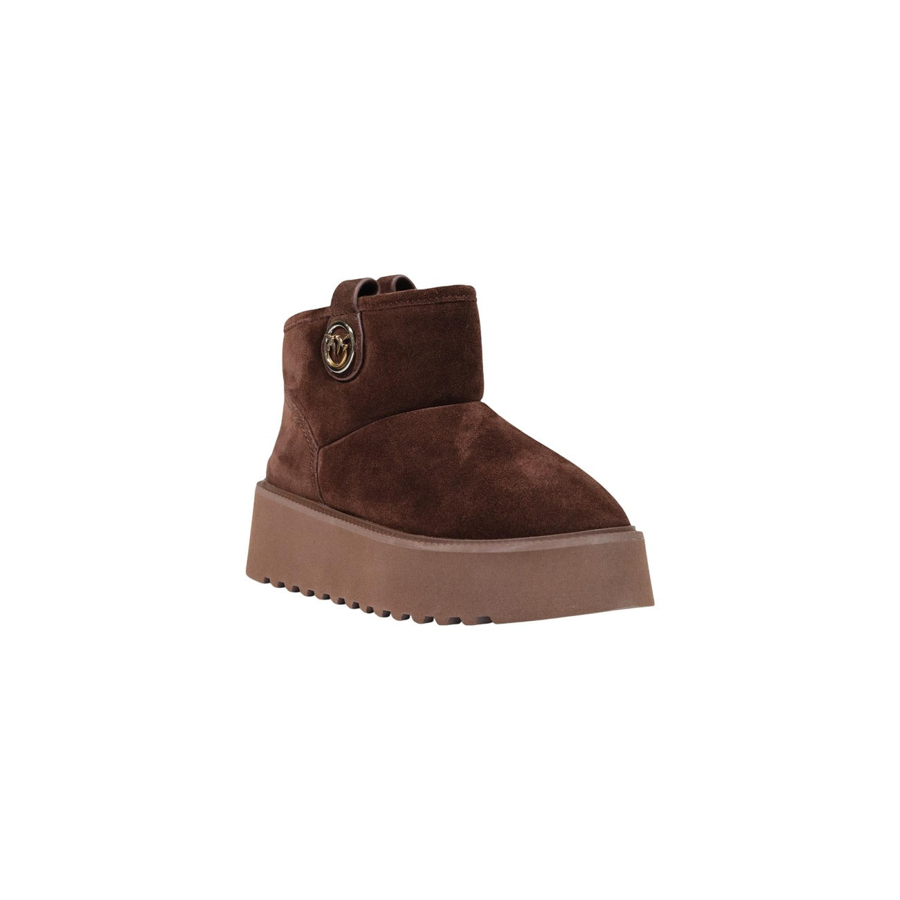 Stivaletti Pinko MARTINA 08 marroni scamosciati donna SD0575P002. Ankle boots in pelle suede marrone con suola alta 5 cm con carroarmato, cerniera zip laterale e logo Pinko in metallo, scarpe invernali da donna.
