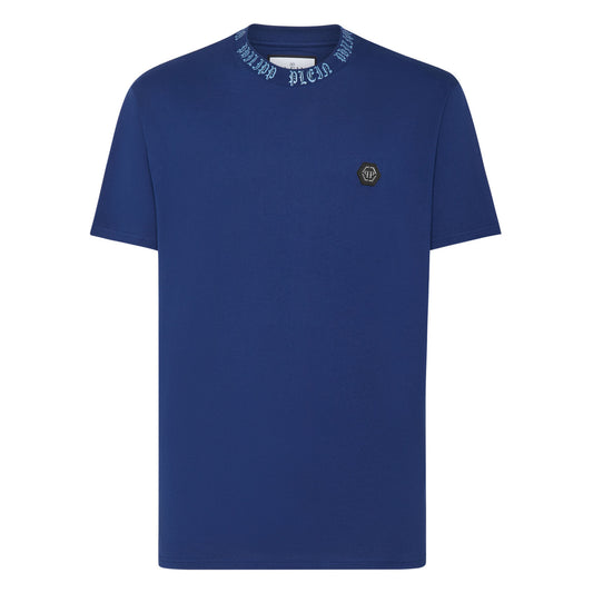 Philipp Plein T-Shirt Uomo Blu Stampa Manica Corta Scollo Tondo 100% Cotone Primavera/Estate EBO_2060