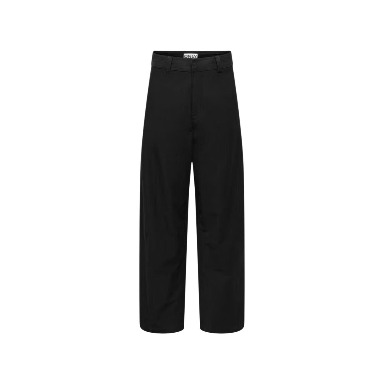 Pantaloni Only donna neri taglio Barrel fit 15371522. Pantaloni a gamba curva a botte neri con vita media, passanti per cintura, bottone a gancio e zip, pantaloni casual chic ed eleganti Only.