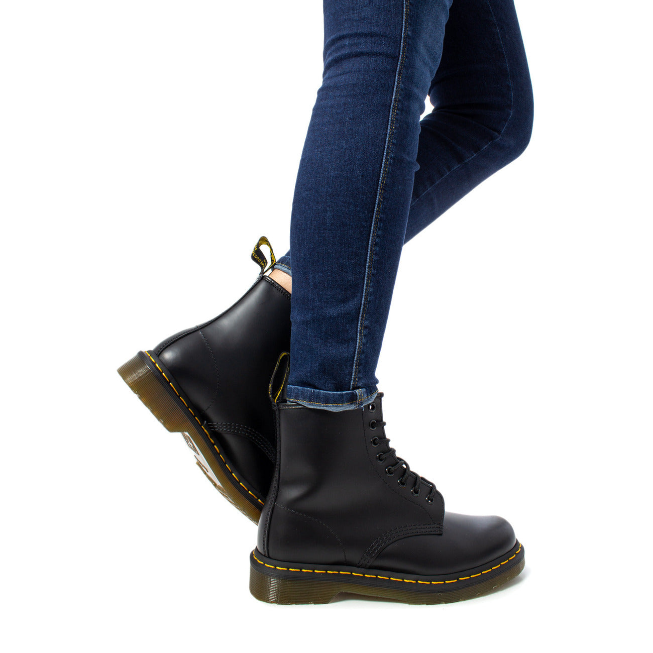 Stivali Dr. Martens STRINGATI 1460 IN PELLE SMOOTH donna neri con lacci suola gomma 100% pelle - vista laterale 