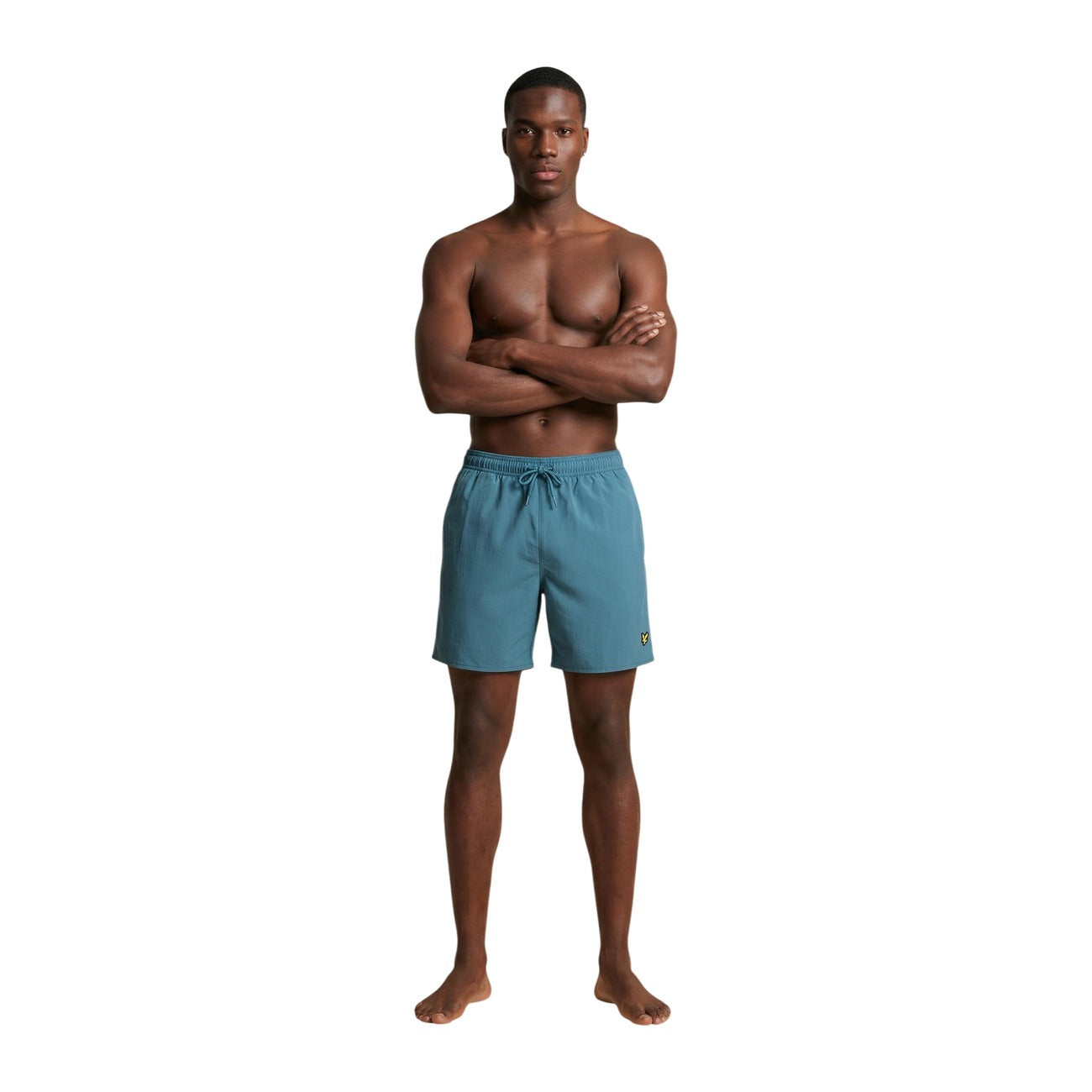 Costume boxer Lyle & Scott blu uomo SH1204VB. Pantaloncino da bagno uomo blu mare e piscina in nylon poliammide leggero e traspirante con coulisse in vita e logo aquila ricamato, pantaloncini mare casual.