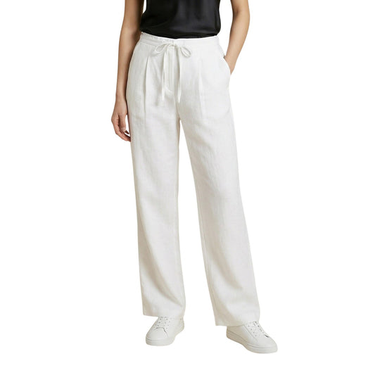 Pantaloni Wide Leg Bianchi Only; Effetto Lino. Vita elastica con coulisse, tessuto leggero in viscosa, vestibilità ampia. Freschezza e stile minimalista per l'estate. Vista frontale