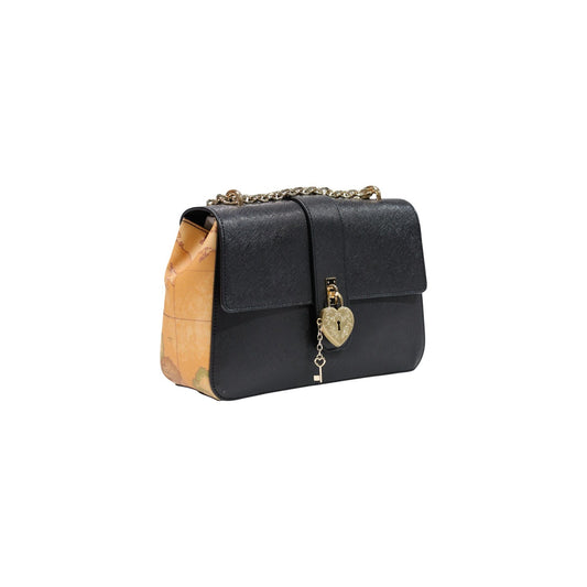 Borsa tracolla donna Alviero Martini Prima Classe L LG33 T407. Borsa da donna con dettagli mappa Geo sui lati, tracolla con catena oro, charm cuore e dimensioni 26x17x8 cm.