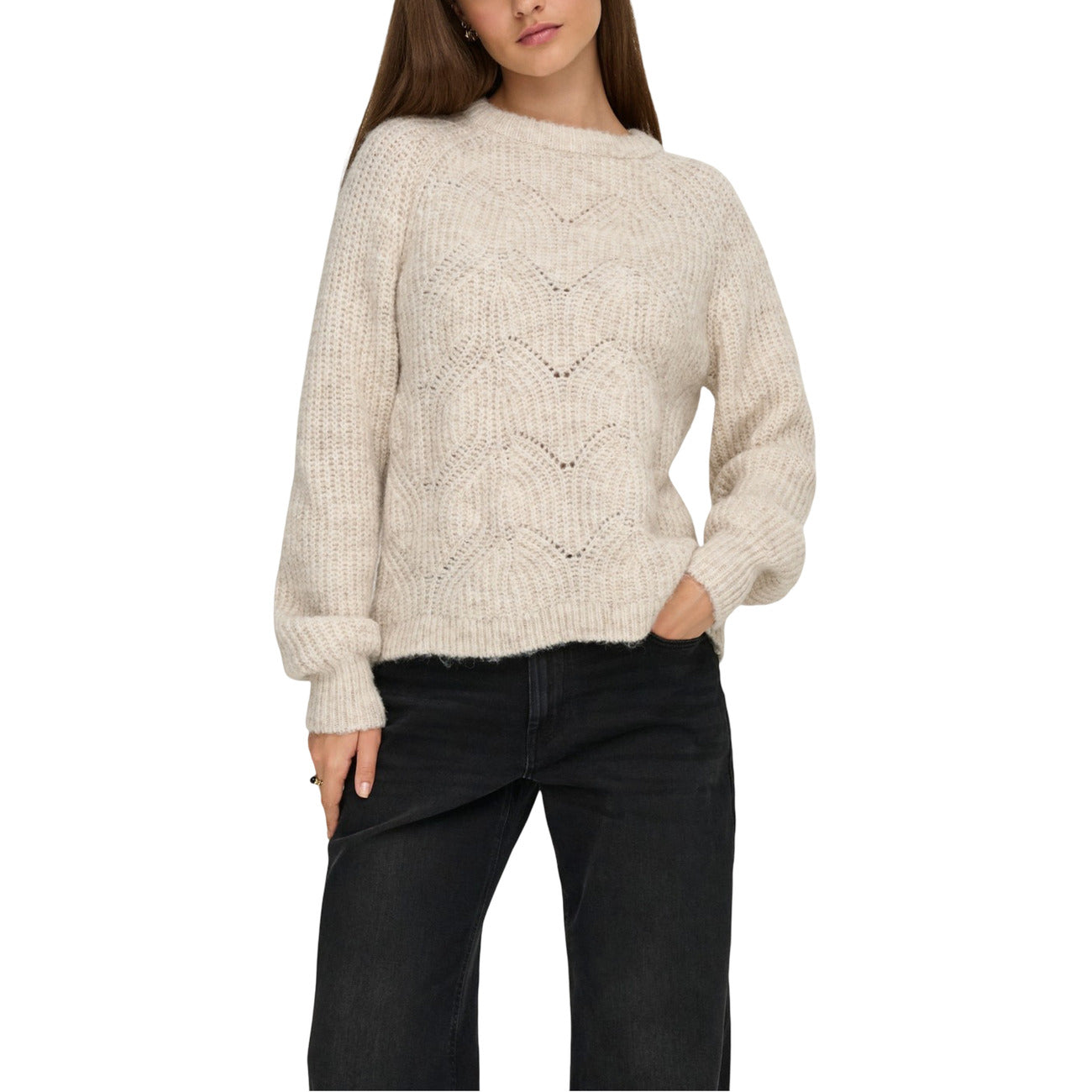 Only Maglia Donna Marrone Maniche Lunghe Scollo Tondo - Maglia Poliestere Acrilico Lana Elastan