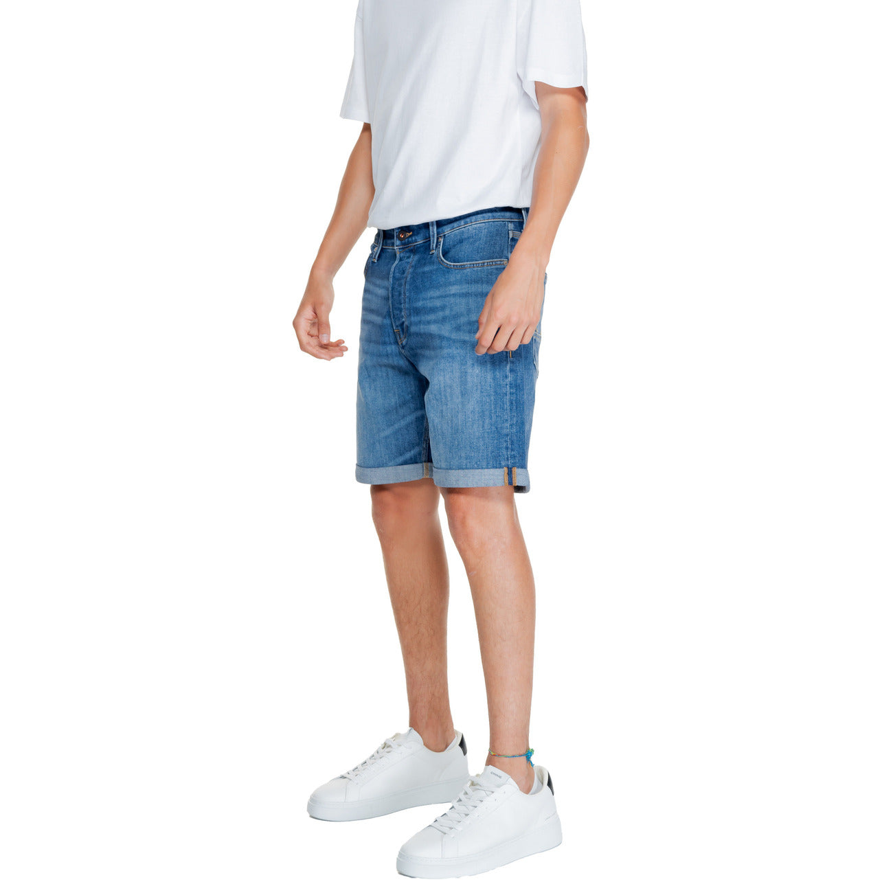 Jack & Jones 12249092, bermuda blu in cotone e poliestere; chiusura frontale classica, stile versatile e tessuto morbido traspirante per il tempo libero. Vista laterale