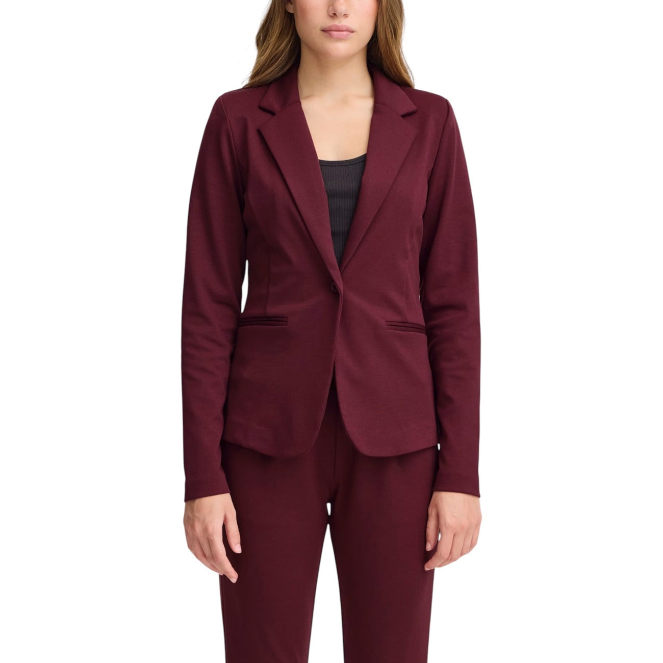 Ichi Giacca Donna Grigio Monocromo Bottoni Bavero Tasche Anteriori 74% Poliestere 22% Viscosa 4% Elastan Autunno/Inverno 20101801