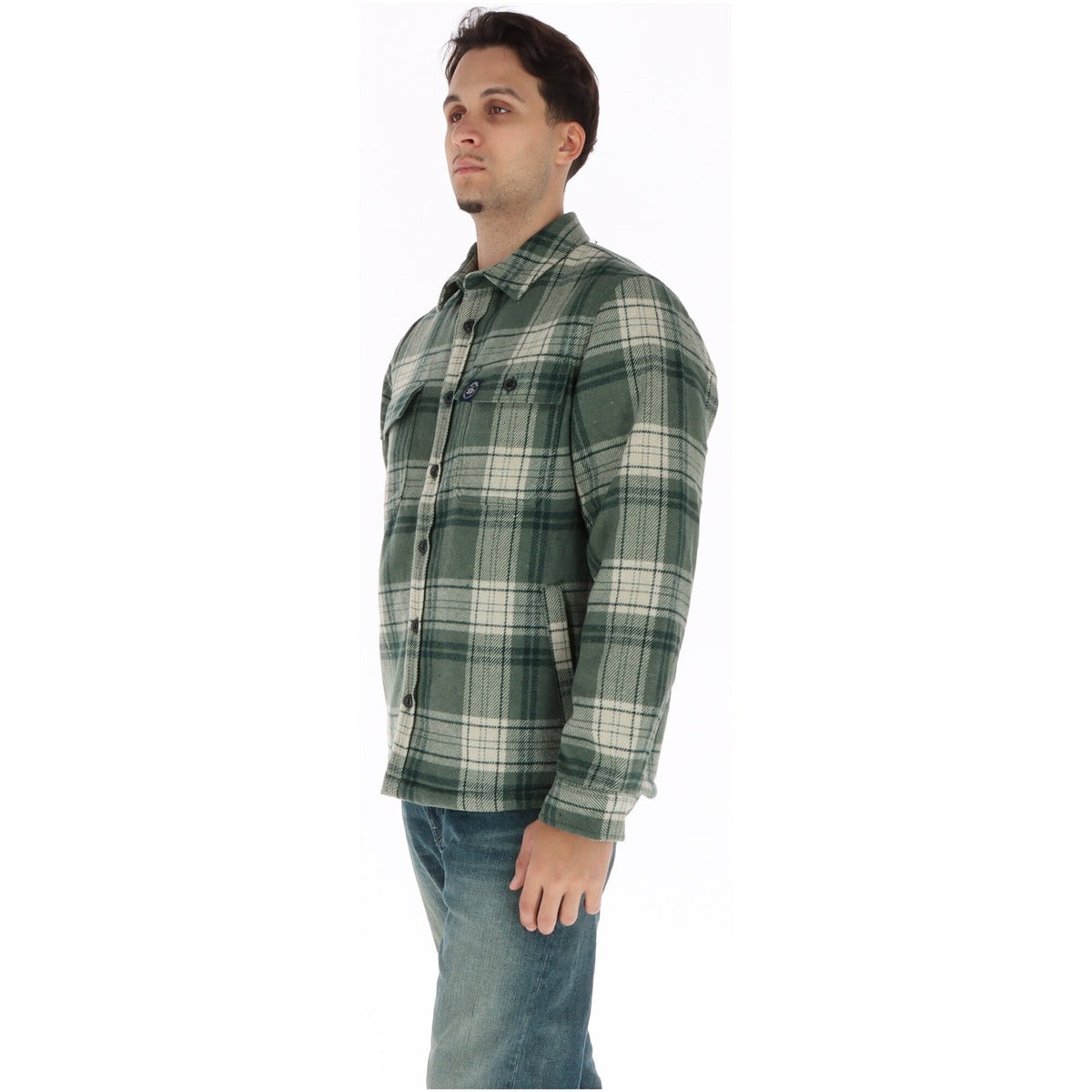 Giacca camicia uomo Superdry – Overshirt a quadri verde in misto lana M4011191A.