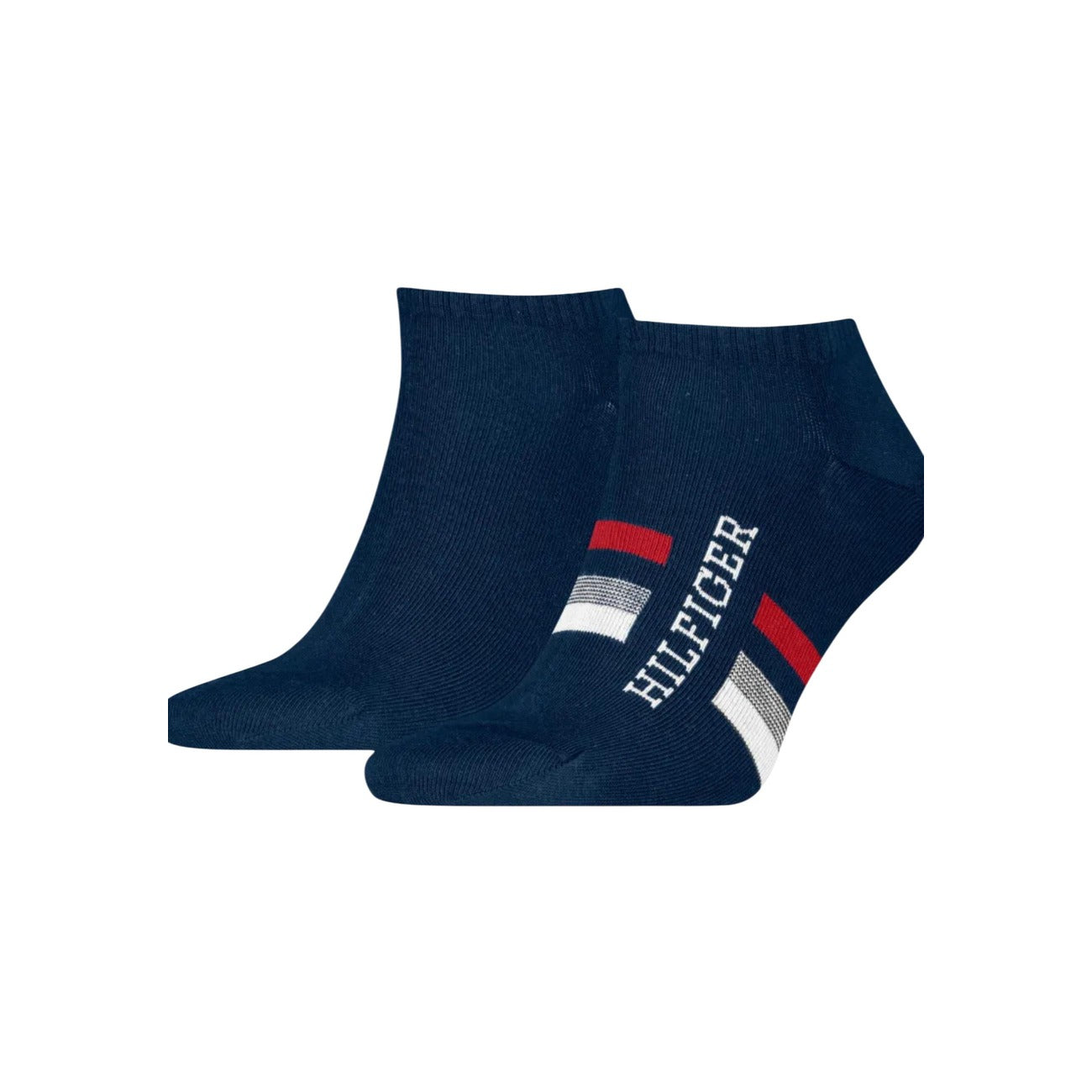 Pack 2 Paia Calzini Tommy Hilfiger Sneaker; 100% Cotone, Colore Blu Navy. Logo ricamato, dettagli a contrasto, traspirabilità eccellente. Stile casual premium per sneakers. Vista frontale 