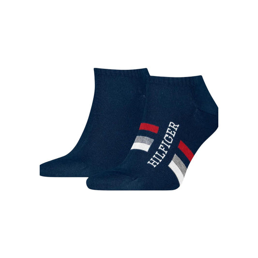 Pack 2 Paia Calzini Tommy Hilfiger Sneaker; 100% Cotone, Colore Blu Navy. Logo ricamato, dettagli a contrasto, traspirabilità eccellente. Stile casual premium per sneakers. Vista frontale 