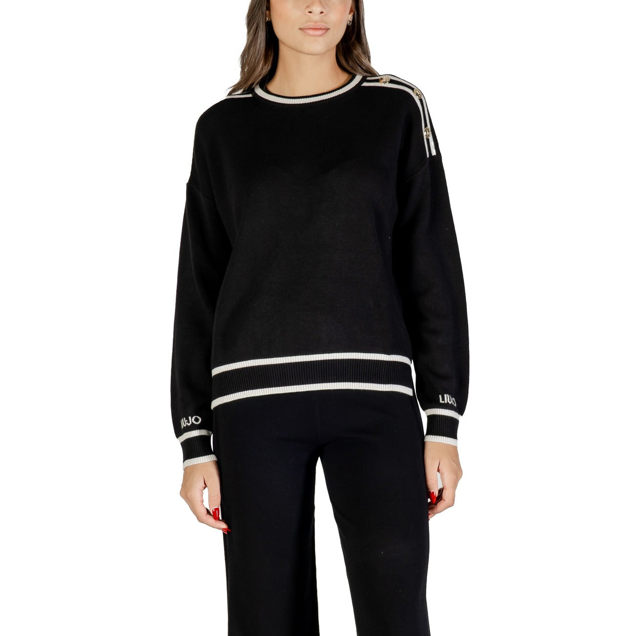 Liu Jo Maglia Donna Nera Maniche Lunghe Scollo Tondo - Maglia Viscosa Poliammide Seta