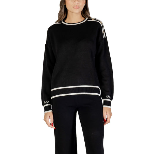 Liu Jo Maglia Donna Nera Maniche Lunghe Scollo Tondo - Maglia Viscosa Poliammide Seta
