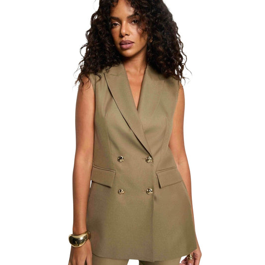 Morgan De Toi VFIDI.F Gilet; colore verde, chiusura a bottoni, scollo a V. Il capo versatile per un look "Power Dressing" moderno e vivace. Vista frontale 