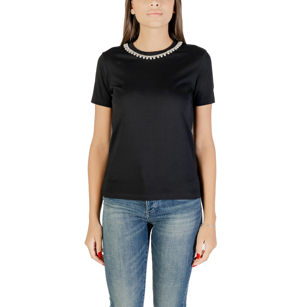 Only T-Shirt Donna Nera Manica Corta Scollo Tondo 100% Cotone Primavera/Estate 15356167