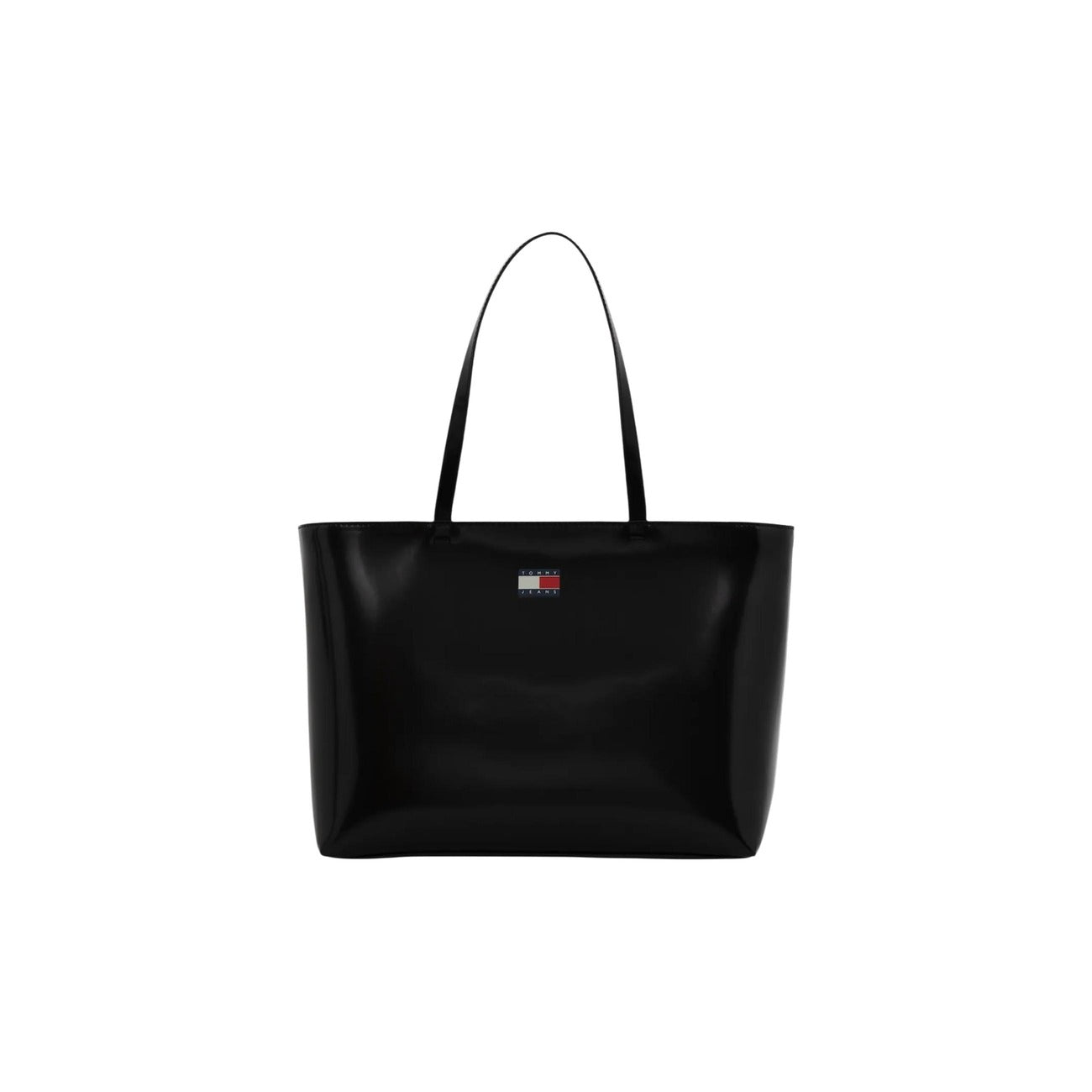 Borsa Tote donna Tommy Hilfiger; 100% Poliuretano Nero. Chiusura con cerniera, manici lunghi a spalla, logo piccolo frontale. Capiente, resistente e ideale per il lavoro. Vista frontale 