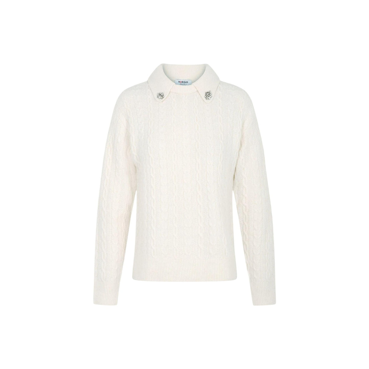 Maglione donna Morgan De Toi avorio – Maglia a trecce con colletto polo 262-MLOLY.
