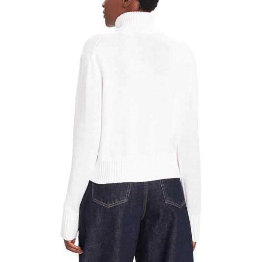 Calvin Klein Jeans Maglia Donna Bianca con Stampa Maniche Lunghe Scollo Alto - Maglia Acrilico Cotone