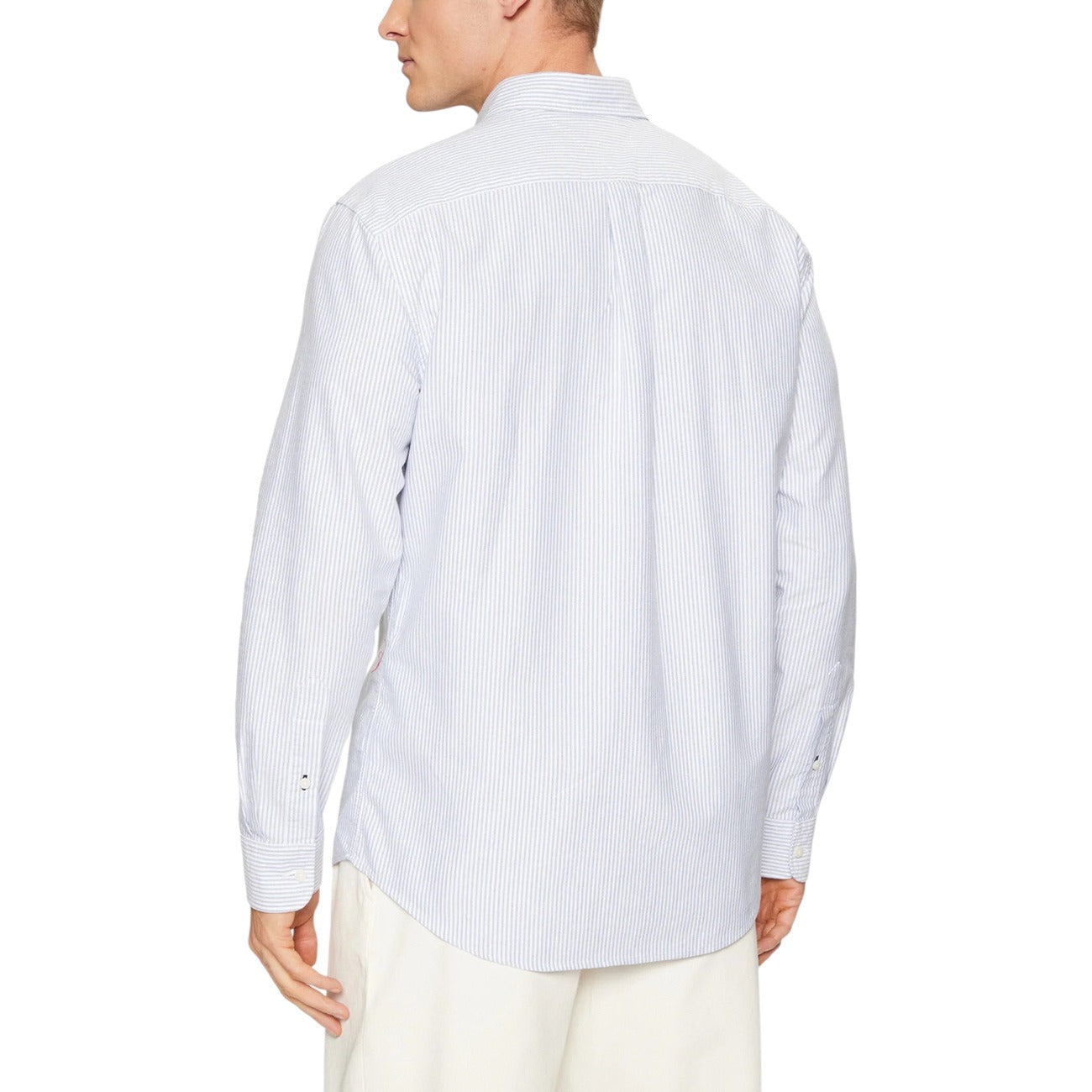 Tommy Hilfiger Camicia Uomo Azzurra a Righe Maniche Lunghe - Camicia Cotone Organico Bottoni