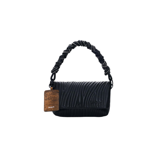 borsa Desigual BAG_HELIUM TROKEL piccola in poliuretano nero con design trapuntato e dettagli in rilievo Vista frontale 