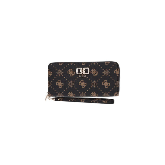 Portafoglio Guess donna marrone grande modello SWGP99 28146. Portafogli rettangolare zip-around in ecopelle marrone con motivo logato all-over, tasca esterna posteriore con zip, scomparti interni per carte e laccetto da polso.