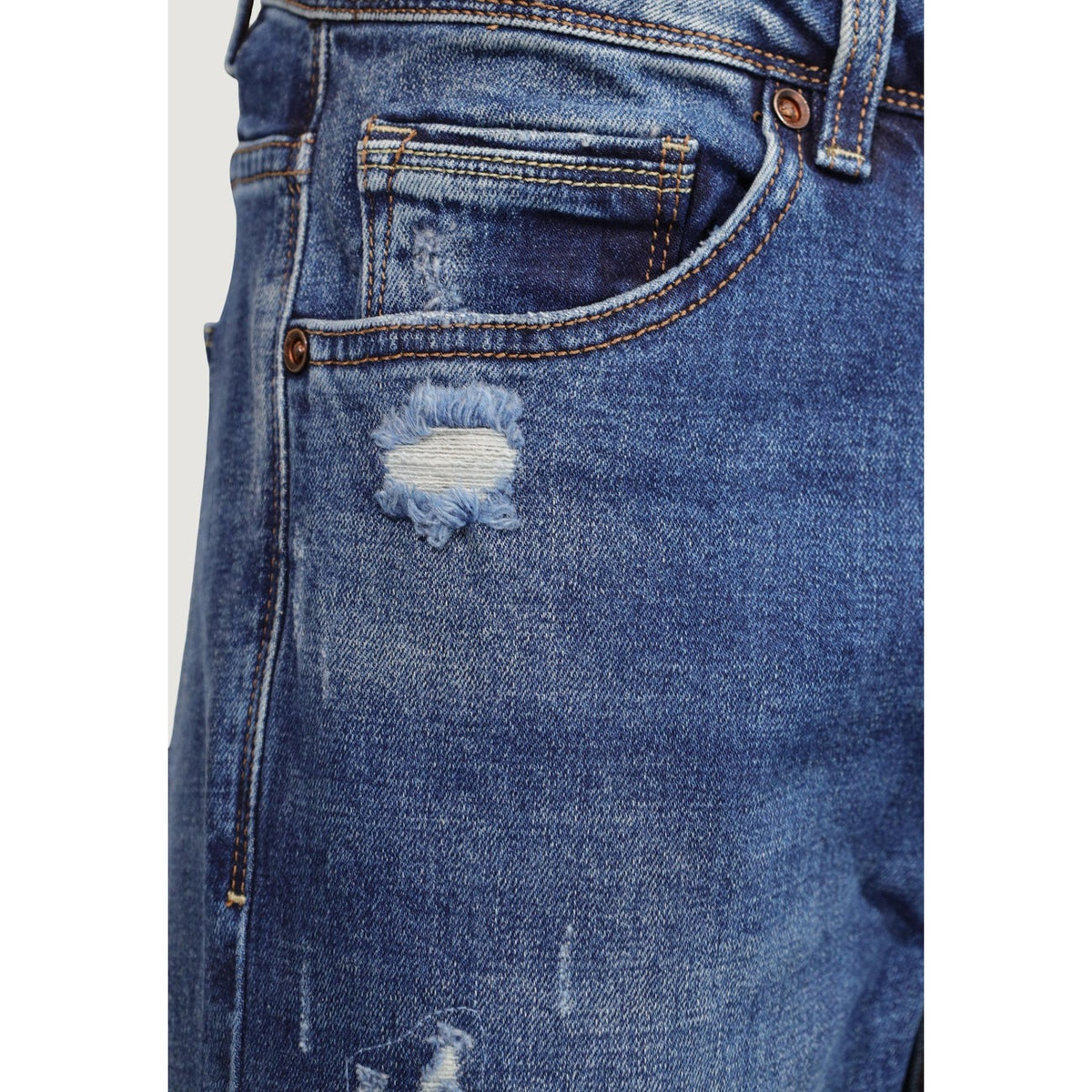 Jeans uomo slim fit blu Gianni Lupo GL6538Q. Pantaloni denim elasticizzati quattro stagioni con abrasioni e dettagli effetto usurato.