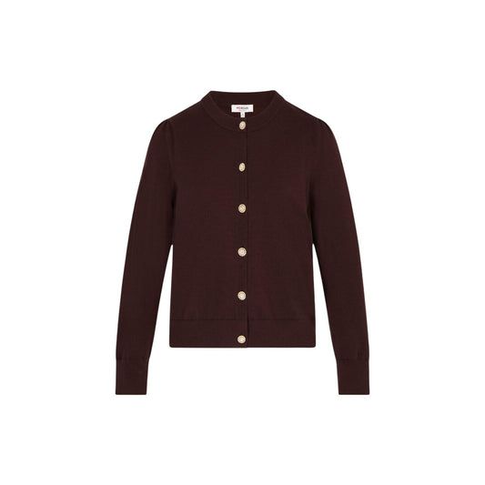 Cardigan donna con bottoni gioiello Morgan De Toi 262-MKNOT. Maglia girocollo in viscosa sostenibile e poliammide a maniche lunghe con dettagli arricciati sulle spalle.