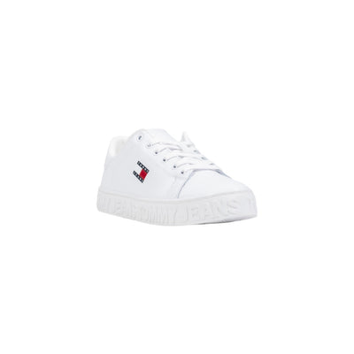 Tommy Hilfiger Jeans Sneakers Donna Bianche con Lacci - Sneakers Pelle Poliuretano Basse Sportive