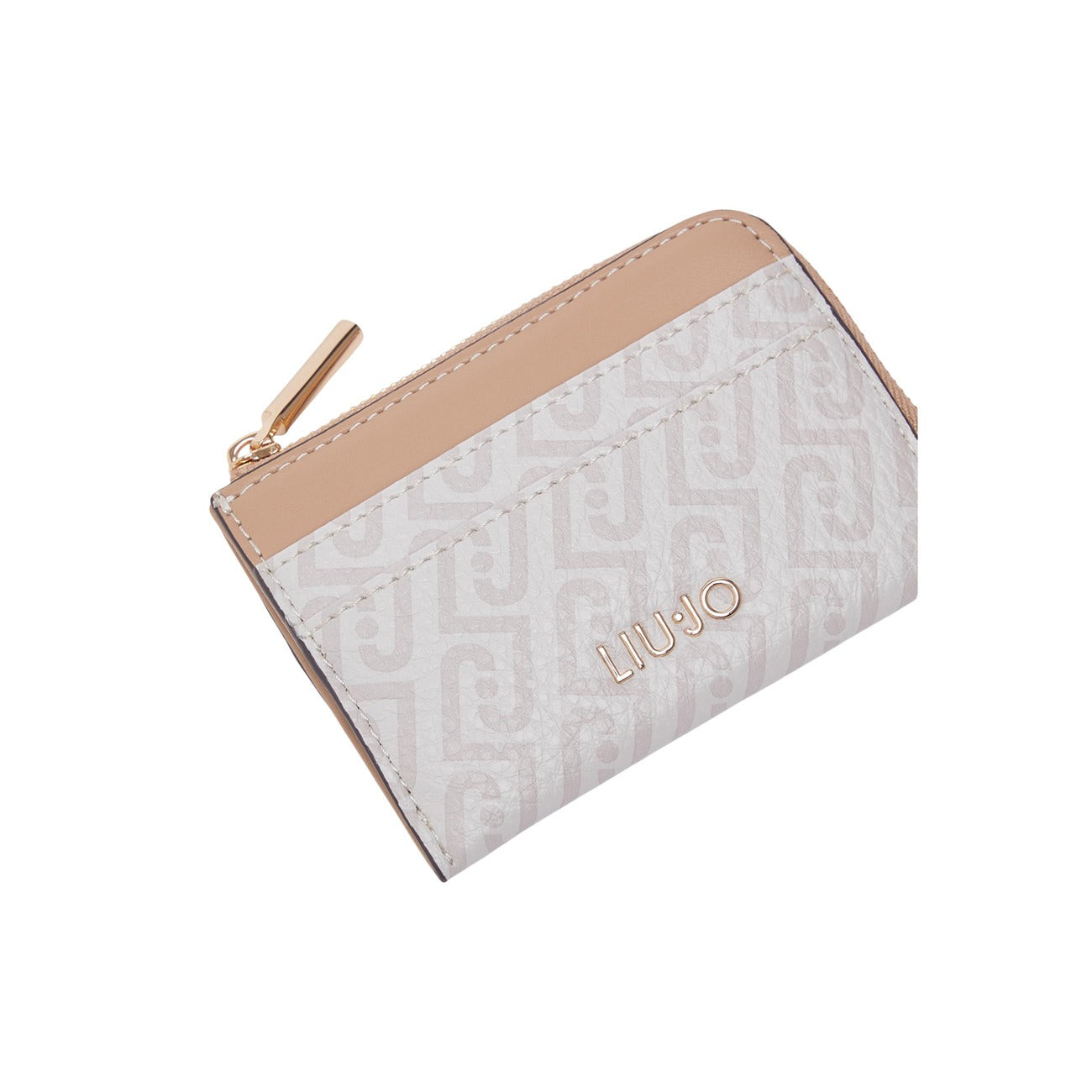 Portacarte Liu Jo S Credit Card Case; 100% Poliestere Beige. Logo all-over, scomparti frontali, chiusura con zip. Accessorio donna compatto, leggero e di tendenza. Vista dall’alto 