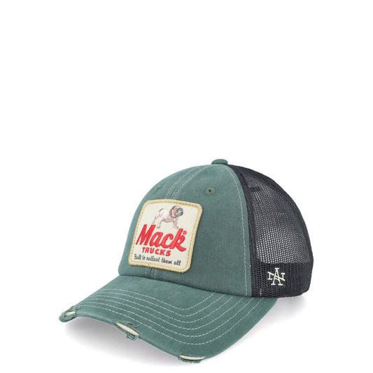 Cappellino Snapback American Needle; corona morbida, verde, chiusura regolabile, materiale misto cotone/poliestere. Stile casual ed essenziale. Vista frontale 