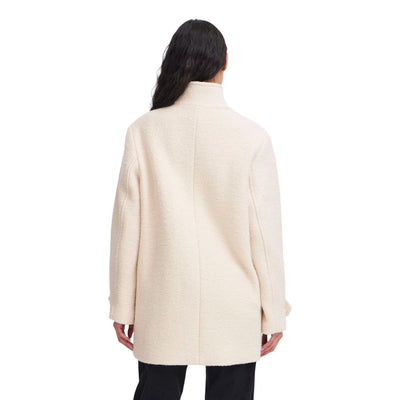 Ichi Cappotto Donna Bianco con Bottoni Maniche Lunghe - Cappotto Lana Poliestere Tasche