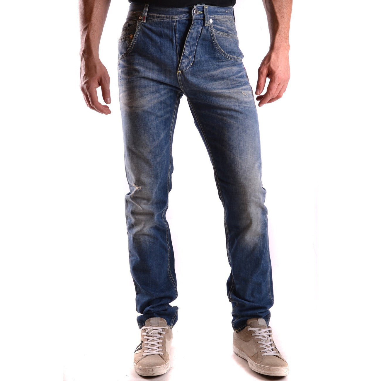 Dondup Jeans Uomo Blu Effetto Strappato e Consumato in Cotone 100% con Zip e Bottone Tasche Anteriori e Posteriori B_21802