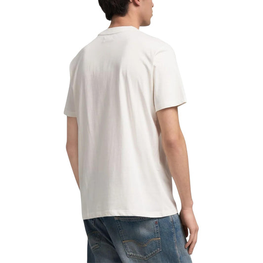 T-shirt Replay uomo bianca con taschino maniche corte - vista posteriore retro indossata da modello
