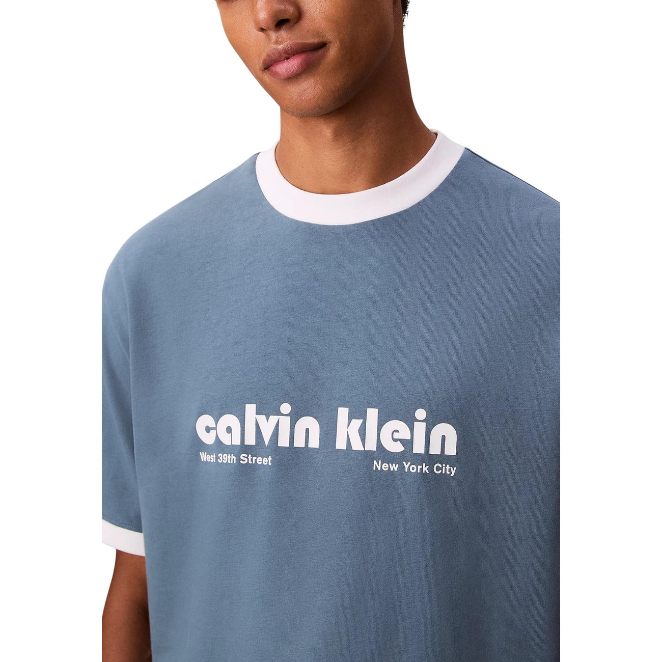 Calvin Klein Jeans T-Shirt Uomo Azzurro Manica Corta Scollo Tondo Cotone Poliestere Autunno Inverno LV04RC244G
