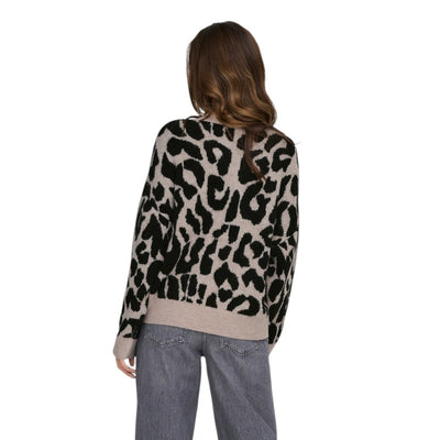 Jacqueline De Yong Maglia Donna Beige Leopardata - Maglione Maniche Lunghe Scollo Tondo