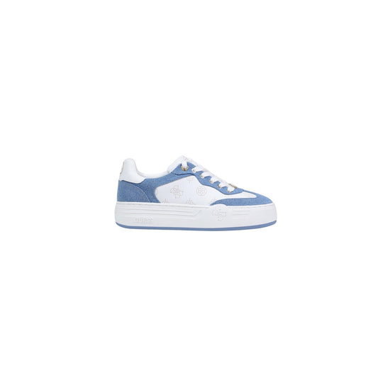 Sneakers Guess SWOLE4 Denim; 53% Poliestere, 47% Poliuretano. Effetto denim blu, logo ricamato, tacco 3 cm. Sneakers donna bicolore stabili e leggere, stagione 4 stagioni. Vista laterale 