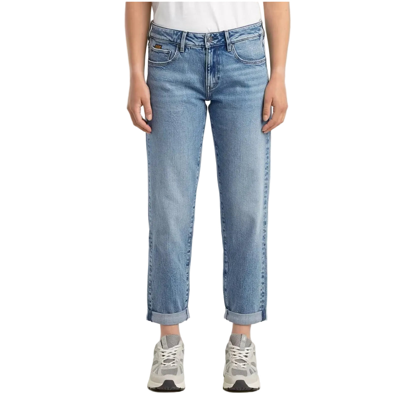 G-Star Kate Boyfriend Jeans; blu denim, 94% cotone rigenerato, vestibilità comoda e vita bassa. Il jeans tapered eco-friendly per la donna moderna.
