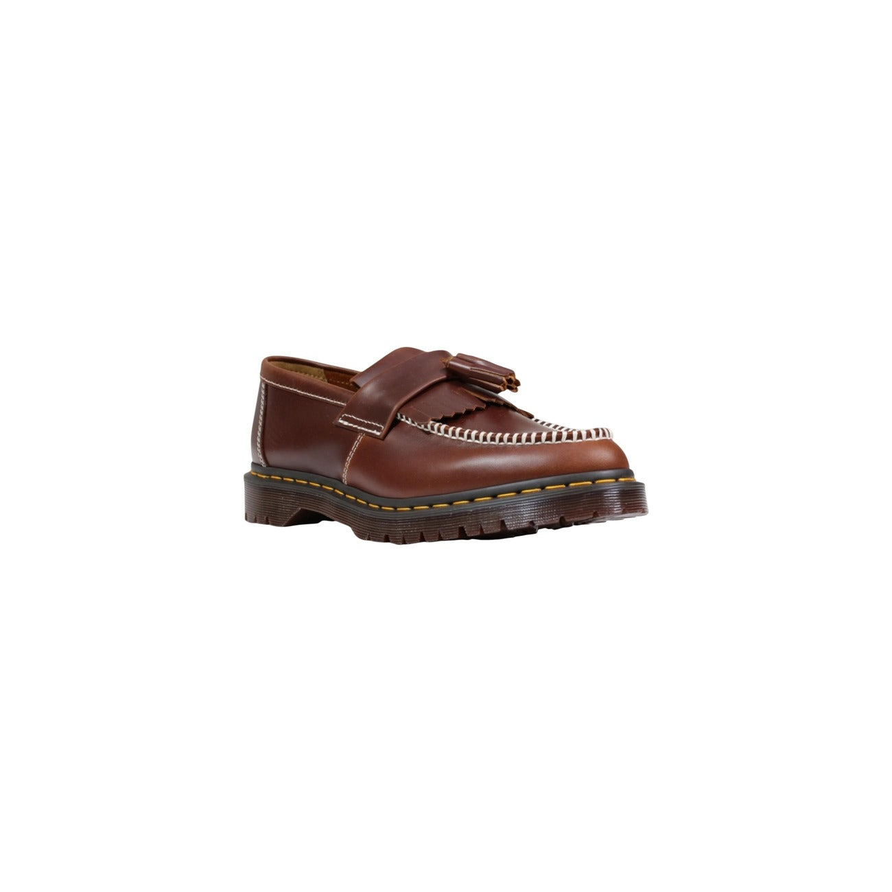 Mocassini Dr. Martens ADRIAN con nappe e cuciture gialle in pelle smooth uomo marroni 100% pelle - vista frontale
