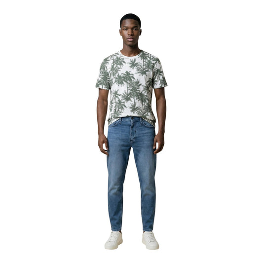 T-shirt Antony Morato uomo verde con stampa floreale maniche corte scollo rotondo 100% cotone - vista frontale indossata da modello figura intera