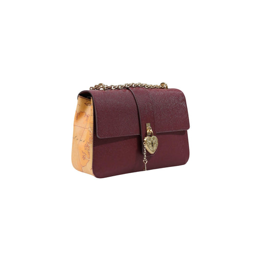 Borsa tracolla donna Alviero Martini Prima Classe L LG33 T407. Borsa da donna con dettagli mappa Geo sui lati, tracolla con catena oro, charm cuore e dimensioni 26x17x8 cm.
