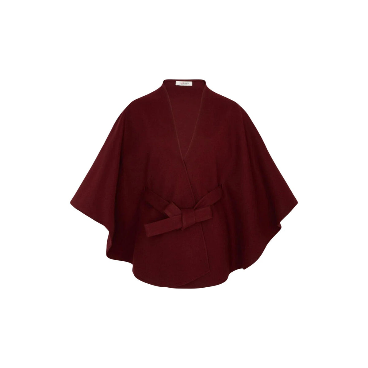 Mantella bordeaux donna Morgan De Toi 242-5BELT. Capospalla chic in misto viscosa con scollo incrociato, taglio di lunghezza media, passanti e cintura abbinata da annodare.
