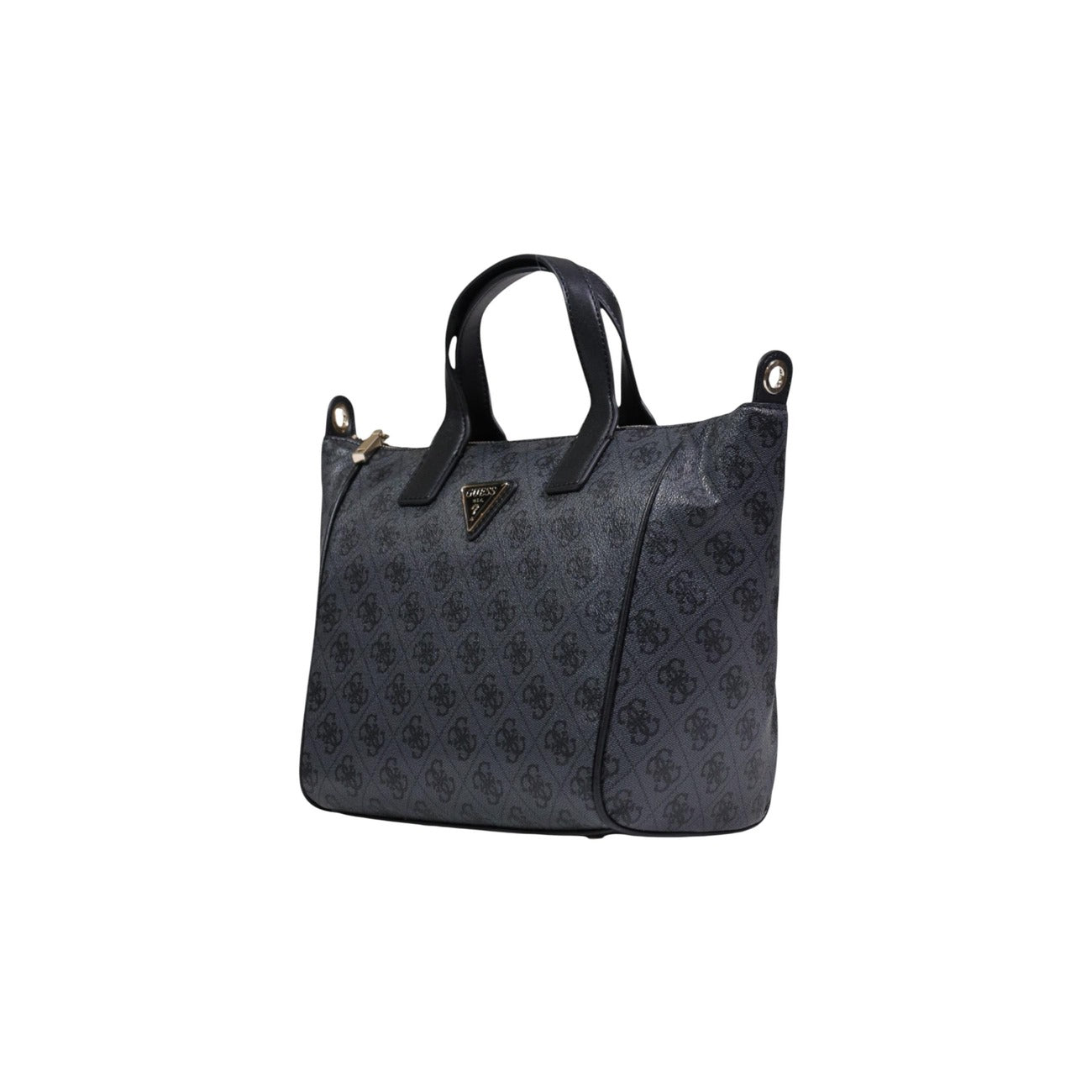 Guess Follie Small Tote; borsa a spalla logata grigia con tracolla rimovibile. Dimensioni 33x22x13 cm, chiusura con cerniera e stile casual-raffinato. Vista frontale Laterale 