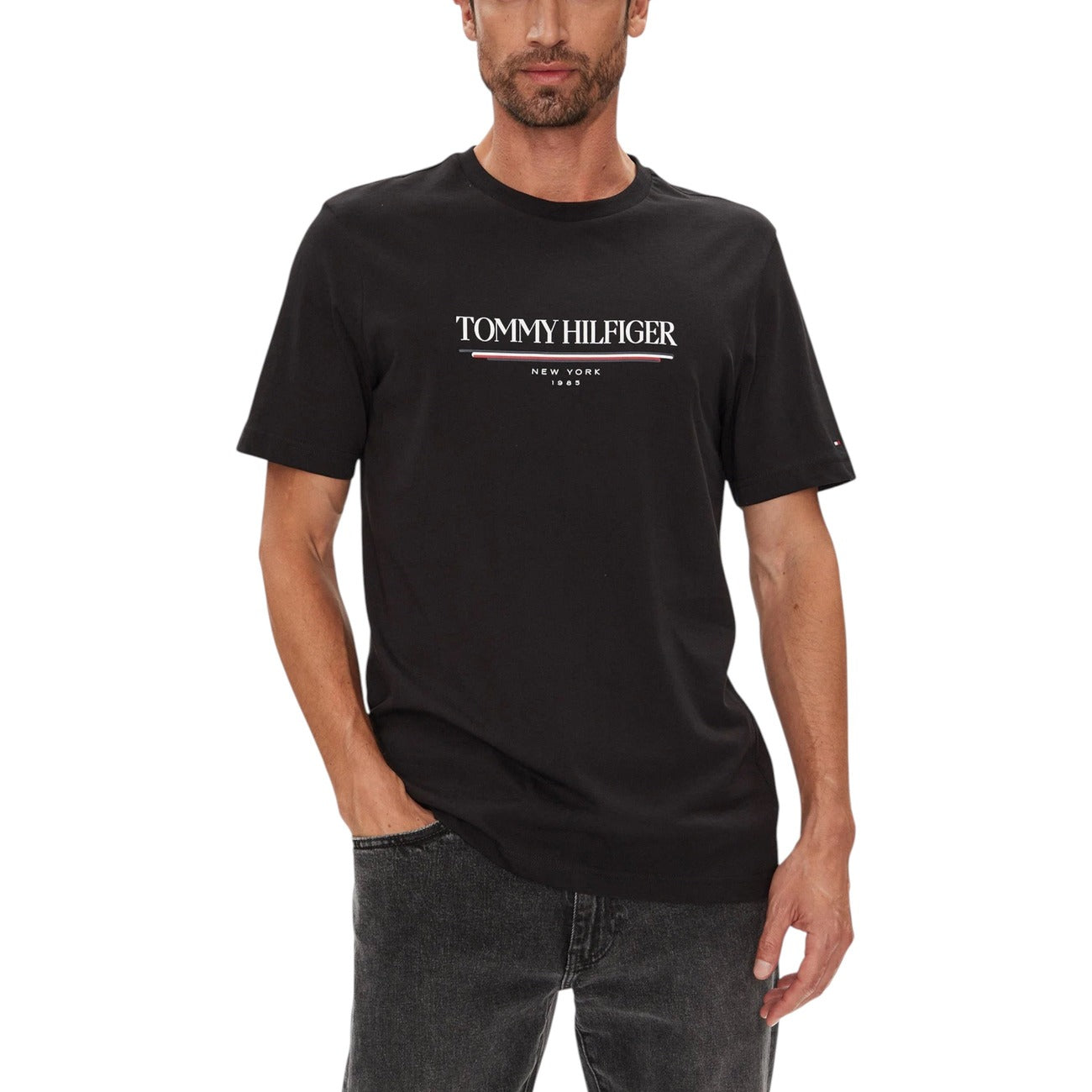 Tommy Hilfiger T-Shirt Uomo Bianca con Stampa Maniche Corte - T-Shirt Cotone Organico Scollo Tondo