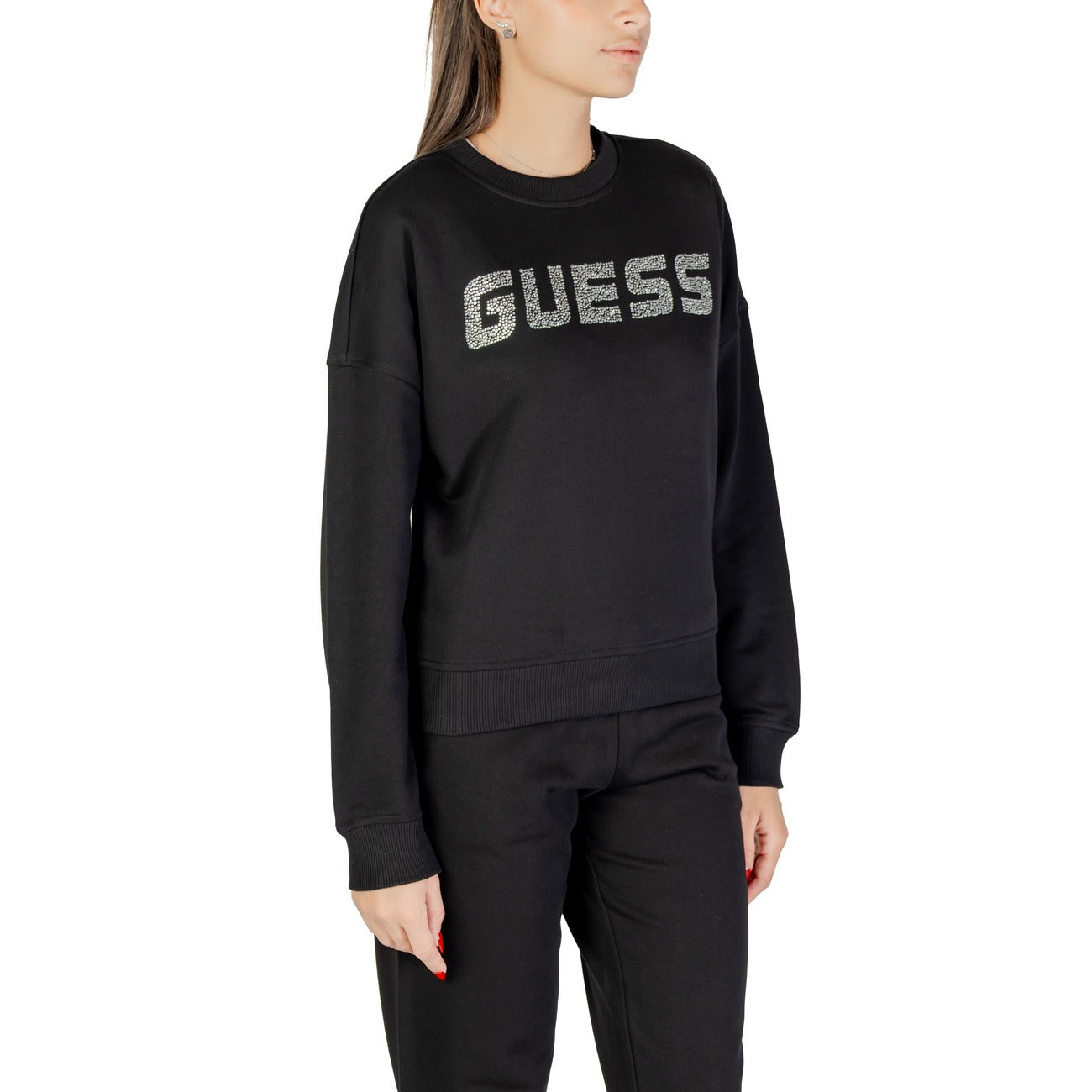 Guess Felpa Donna Nera V5YQ12 KCRP0 - Cotone 100% Strass